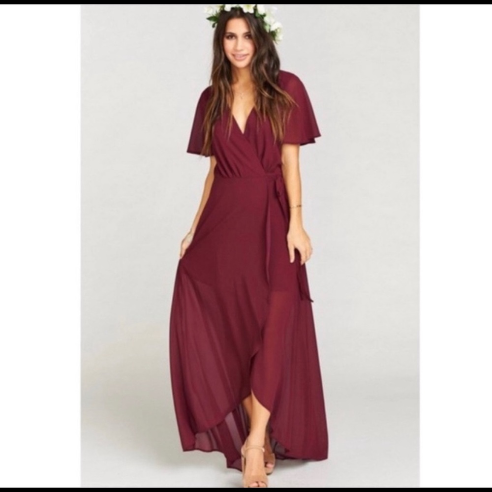 Show Me Your MuMu Merlot Sophia Wrap Dress